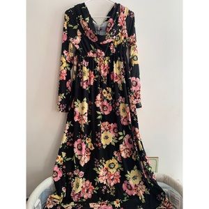 Off the shoulder, full length maternity dress.